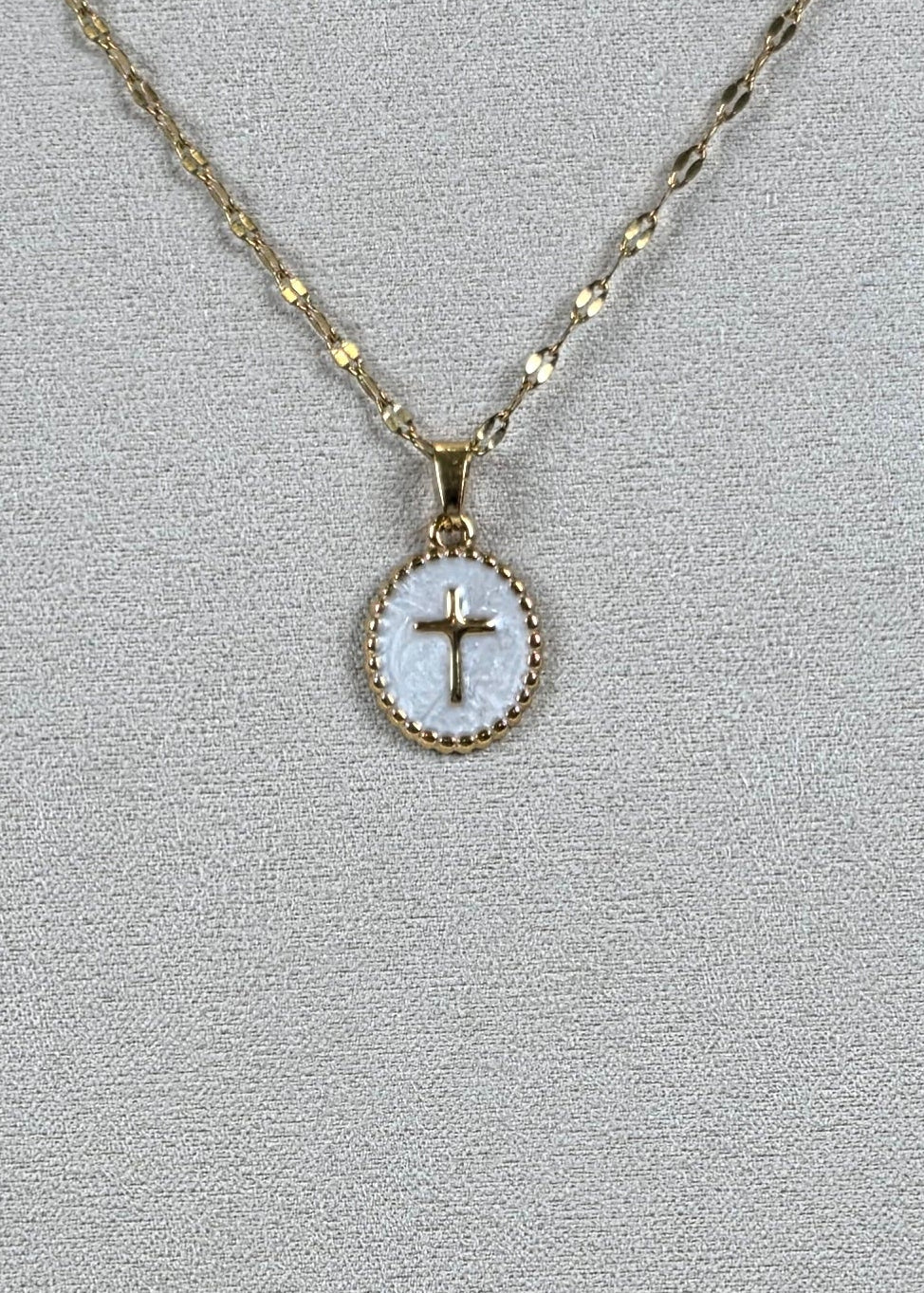 White Enamel Cross Medallion Necklace