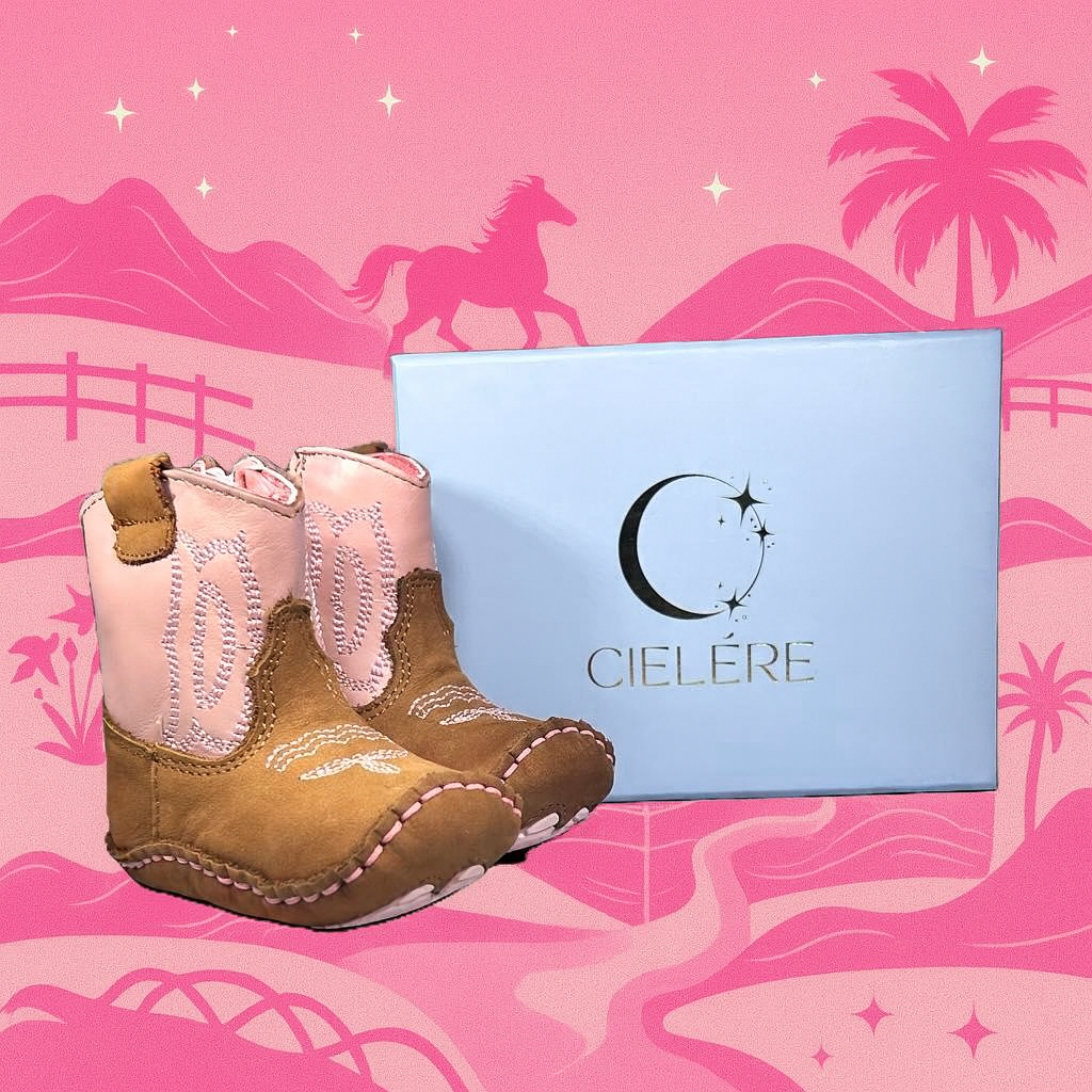 Cielére Baby Western Boot – Pink & Tan (Zipper Closure)