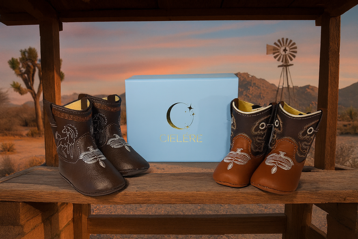 Cielére Baby Western Boot – Honey & Chocolate Brown (Velcro Closure)