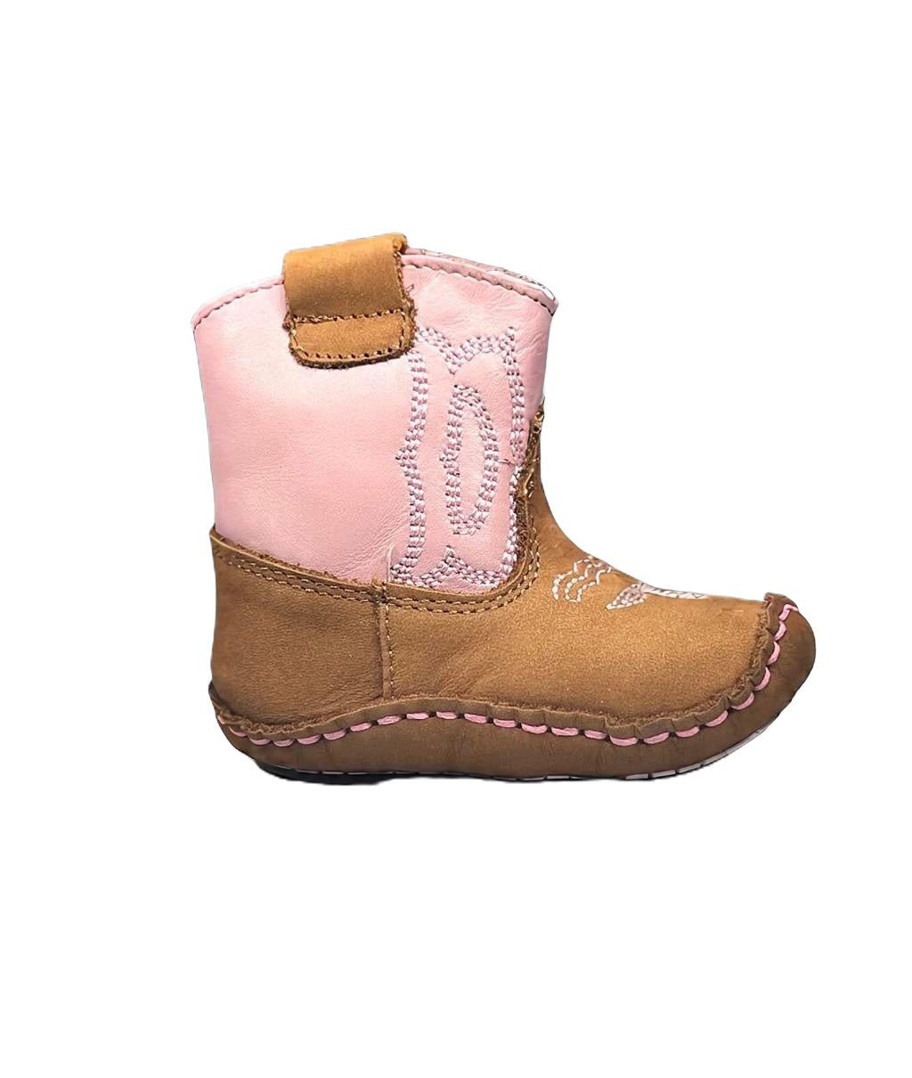 Cielére Baby Western Boot – Pink & Tan (Zipper Closure)
