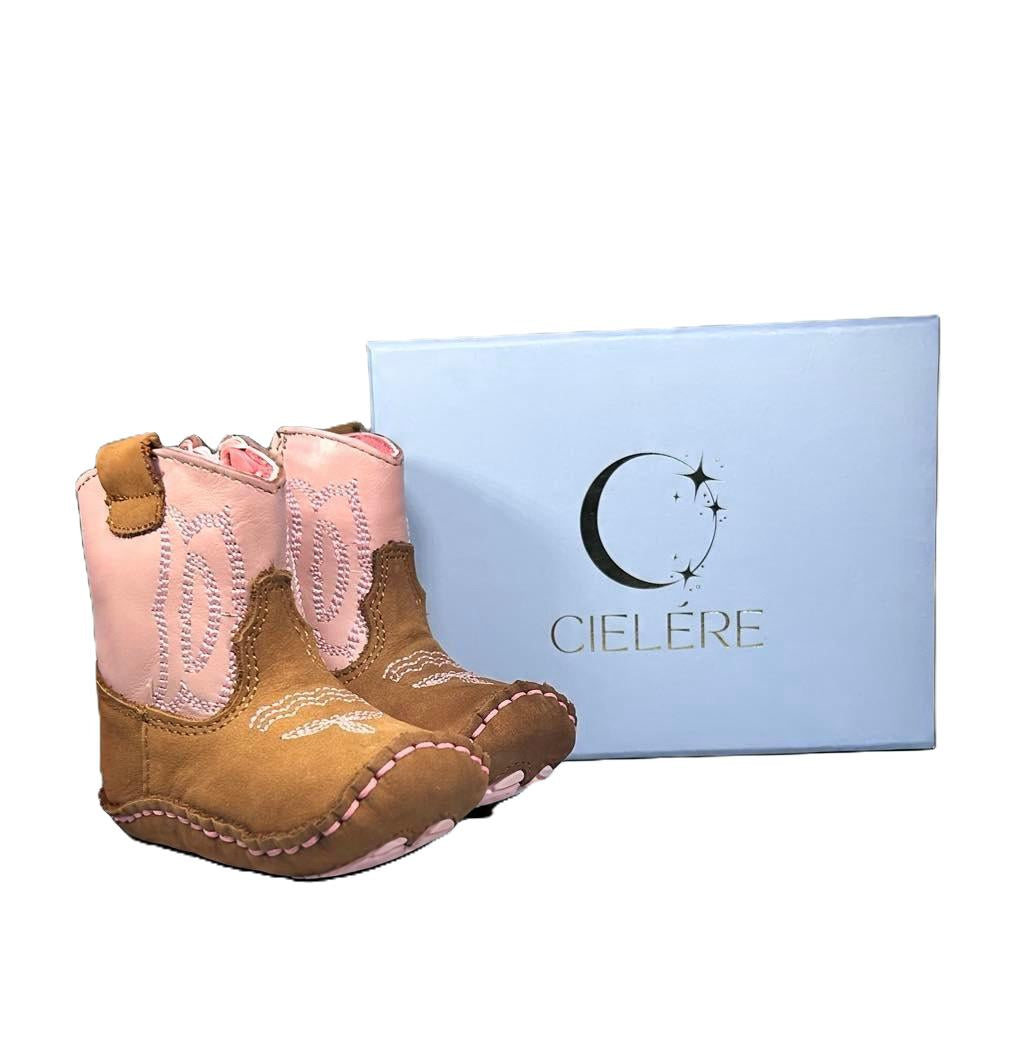 Cielére Baby Western Boot – Pink & Tan (Zipper Closure)