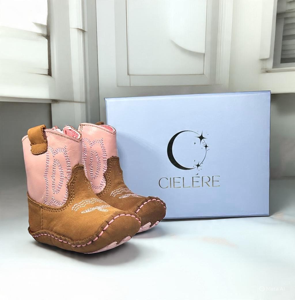 Cielére Baby Western Boot – Pink & Tan (Zipper Closure)
