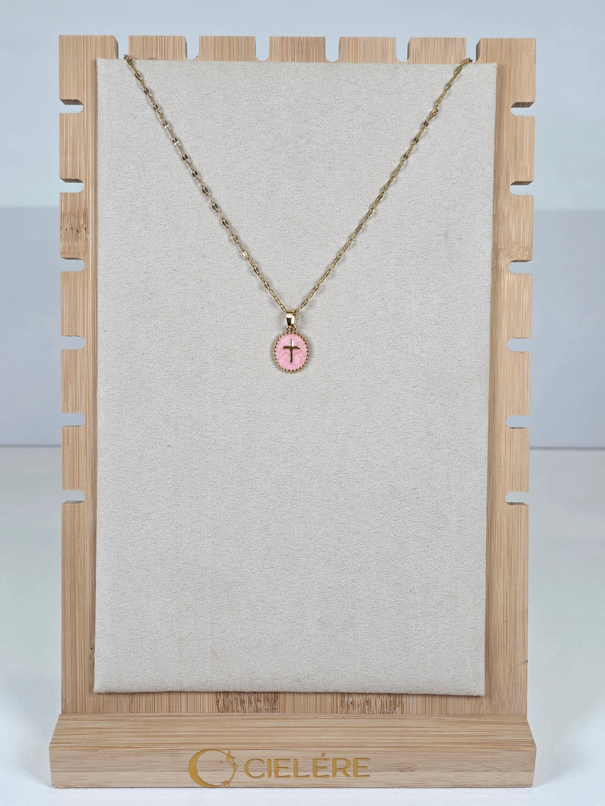 Pink Enamel Cross Necklace