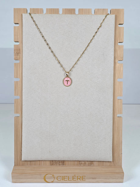 Pink Enamel Cross Necklace