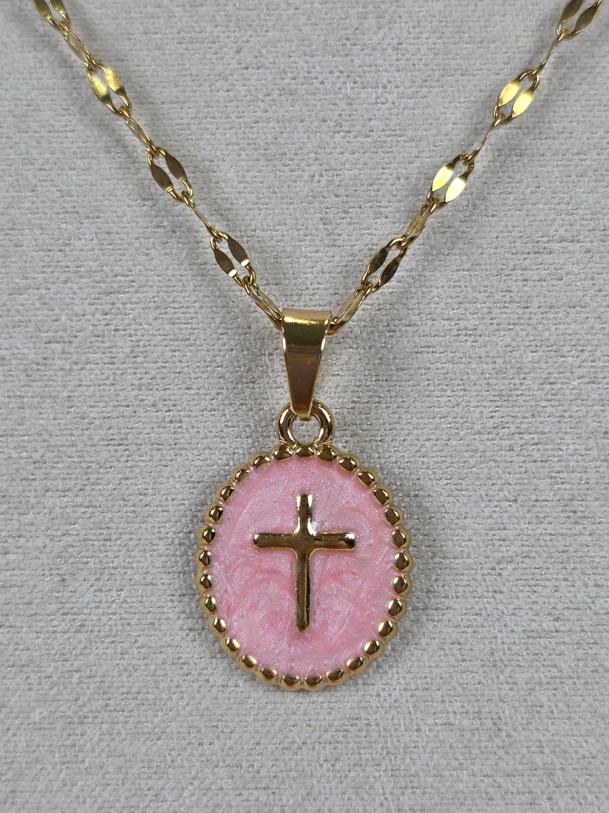 Pink Enamel Cross Necklace