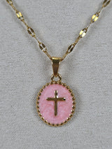 Pink Enamel Cross Necklace