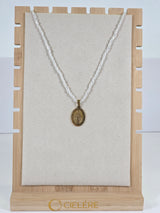 Imitation Pearl Necklace with Oval Sacred Medal