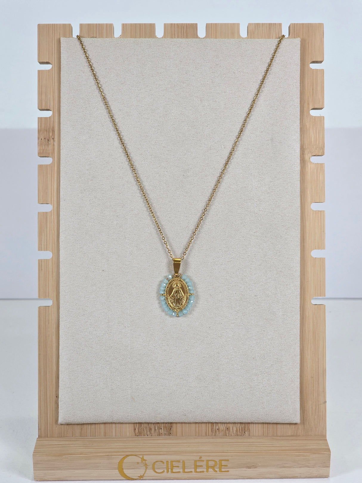 Turquoise Halo Virgin Mary Necklace