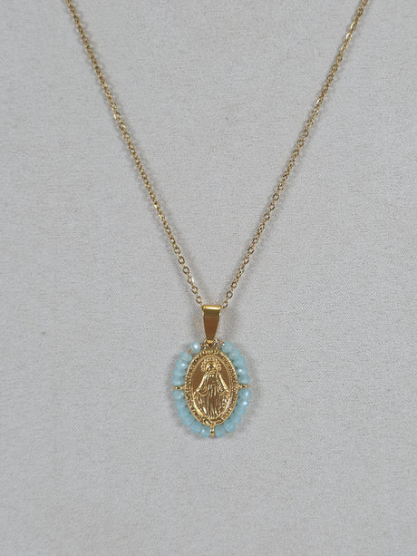 Turquoise Halo Virgin Mary Necklace