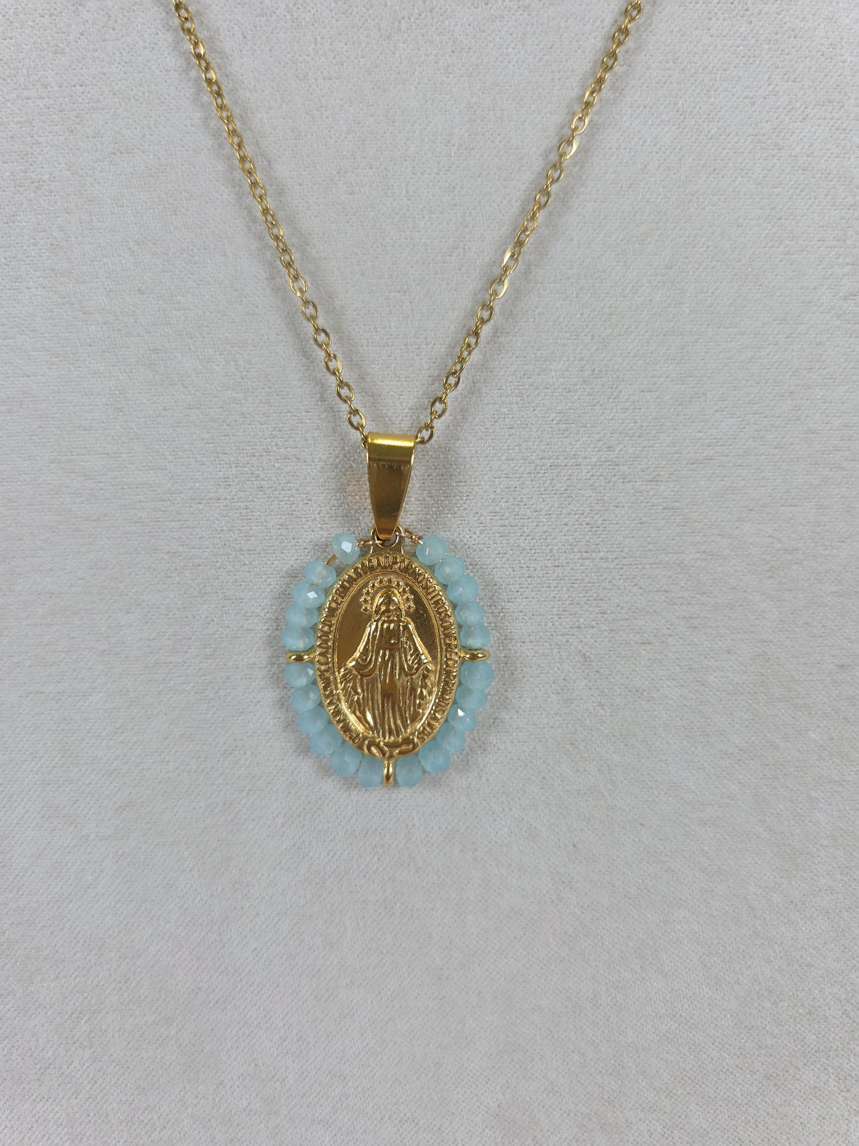 Turquoise Halo Virgin Mary Necklace