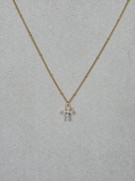 Imitation Pearl Cross Necklace