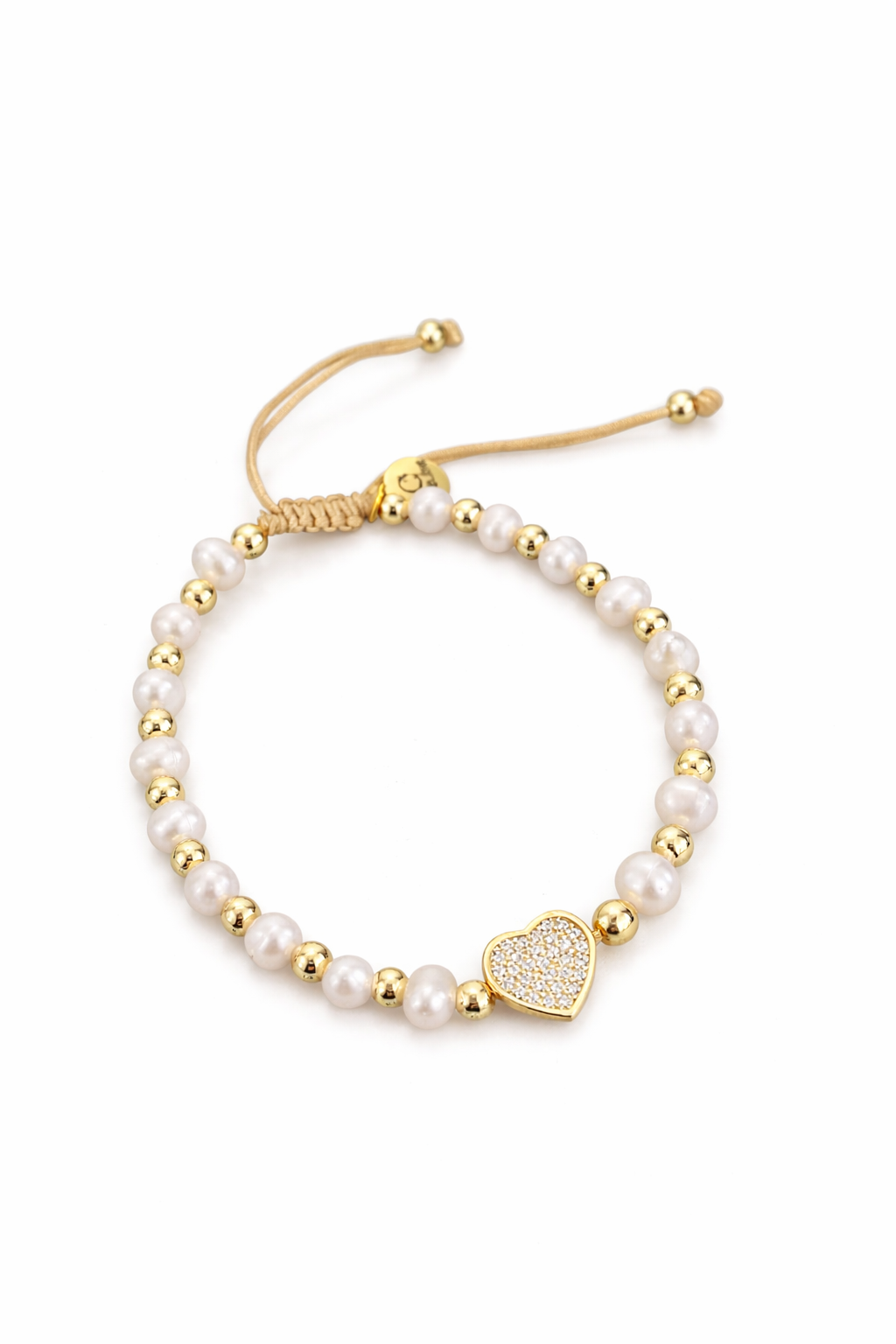 Radiant Heart Pearl Bracelet – Adjustable Gold