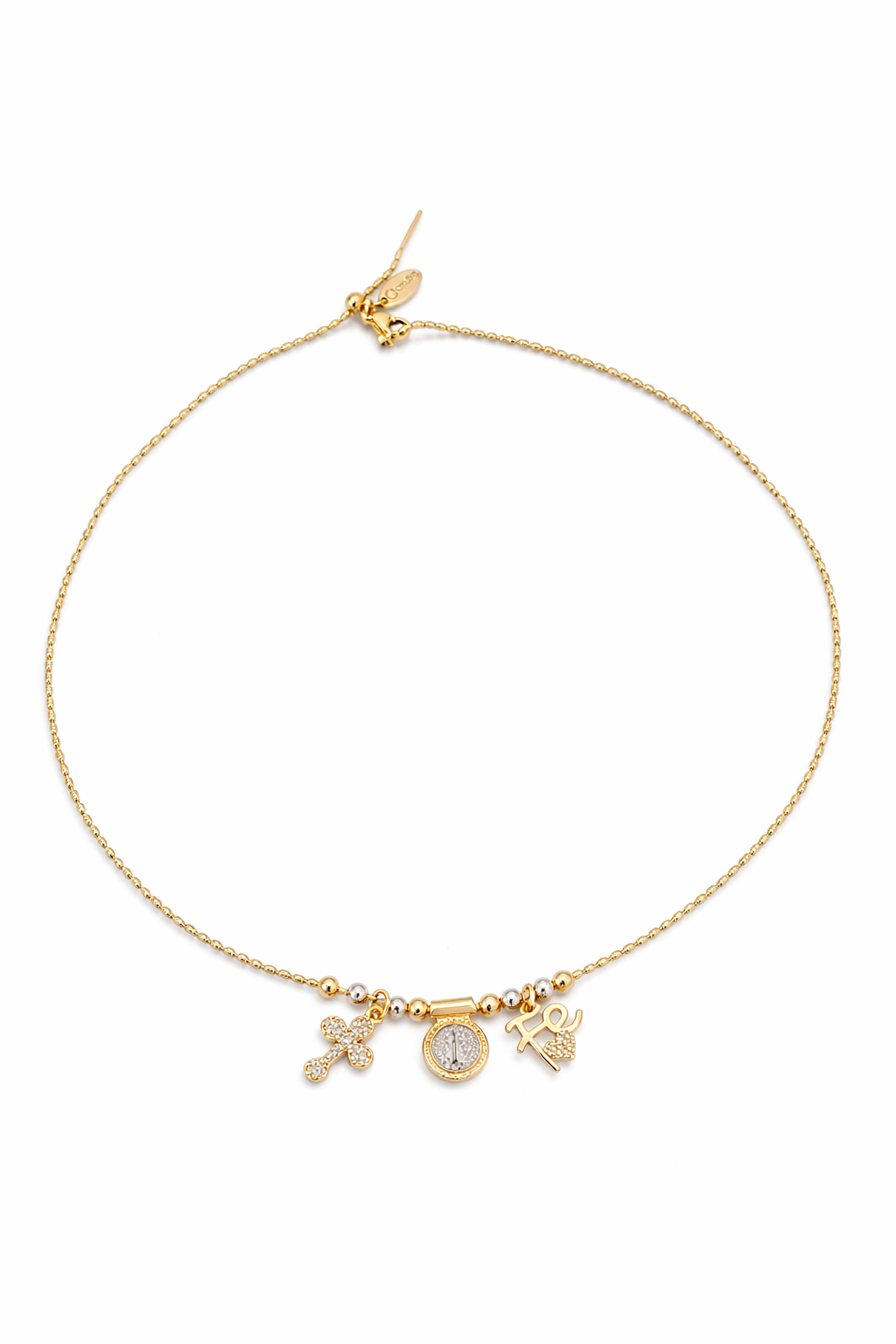 Faith Charm Necklace – Gold Cross & Medallion