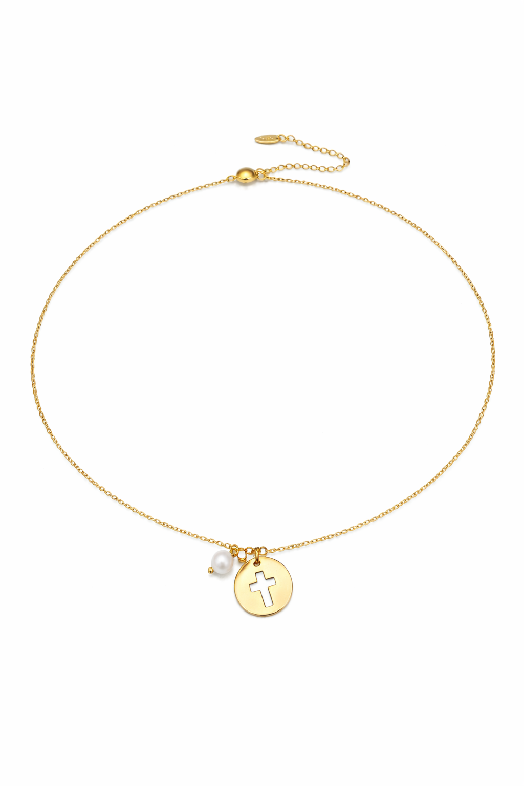 Pearl Cross Medallion Necklace – Gold